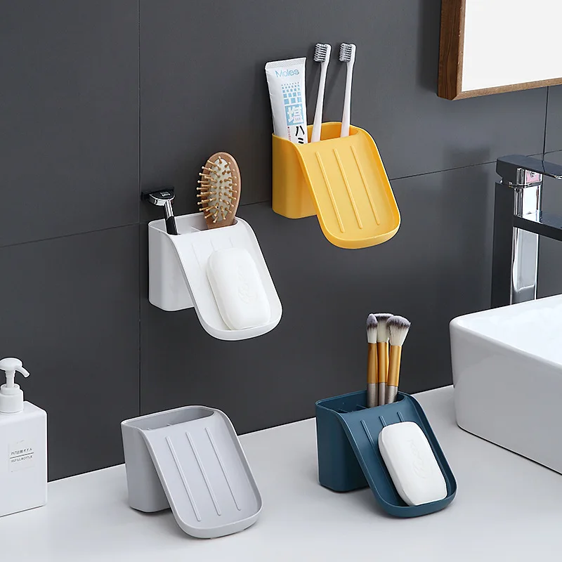 Multifunctional Drain Soap Storage Box Free Perforation Bathroom Toothpaste Toothbrush and Small Object Sucker Storage Box