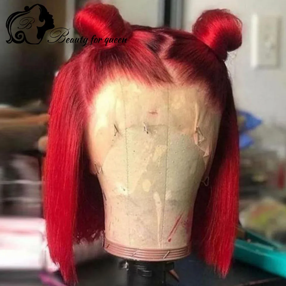 Peluca de cabello humano con encaje Frontal para mujer, pelo rojo prearrancado, transparente, HD, Remy, brasileño