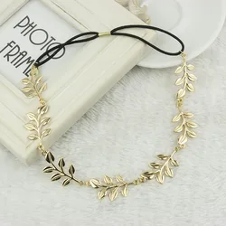 Diadema elástica de hojas de Color dorado para mujer, banda para el pelo de novia lisa, ropa de boda, regalo de fiesta, joyería A5047, nueva moda