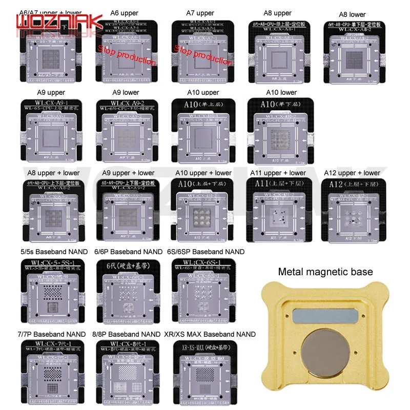 WL Best Template For iPhone A8 A9 A10 A11 A12 A13 A14 Baseband CPU NAND BGA Reballing Tin Net Stencils Positioning Fixture