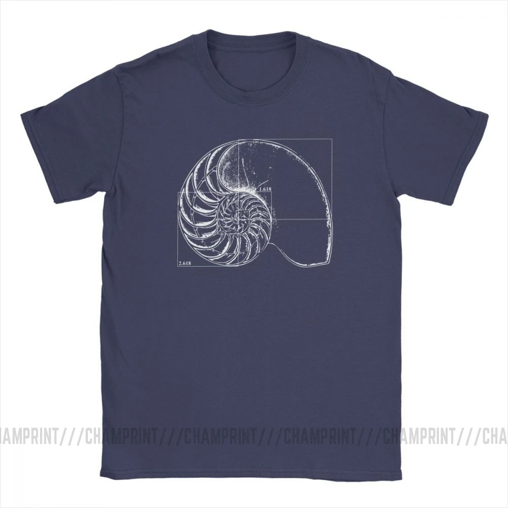 Men's T Shirts Fibonacci On A Nautilus Shell Casual Short Sleeve Math Tees Crew Neck Clothing Pure Cotton Printed T-Shirt