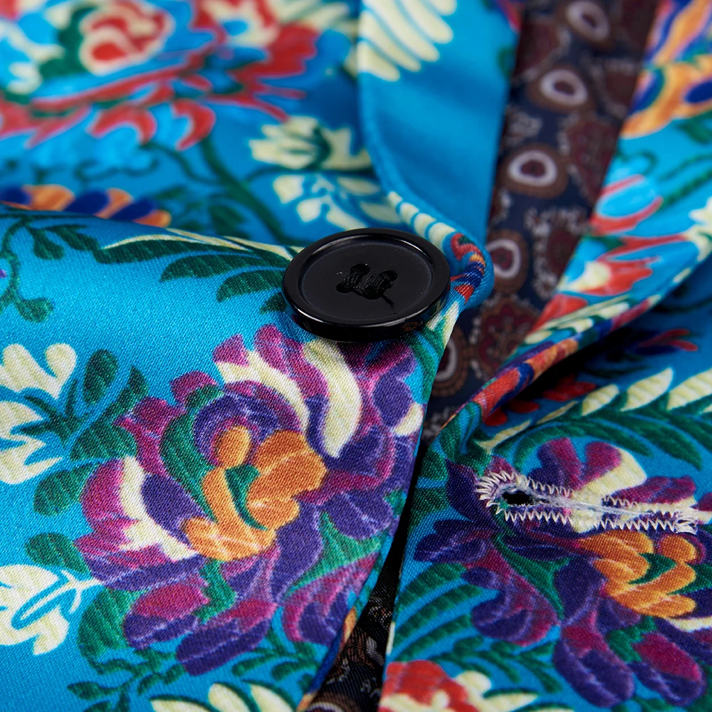 New Mens Print Blue Flower Pattern Design Slim Fit Suits for Men Business Formal Blazer Mens Wedding Suit Jackets