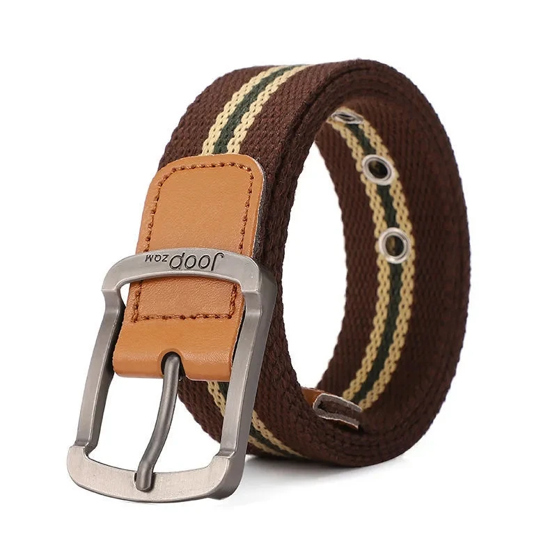 ZLY 2021 New Fashion Tactical Belt Men Women Canvas Nylon Material Alloy Metal Pin Buckle Quality Stripe Casual Cool Logo Belt