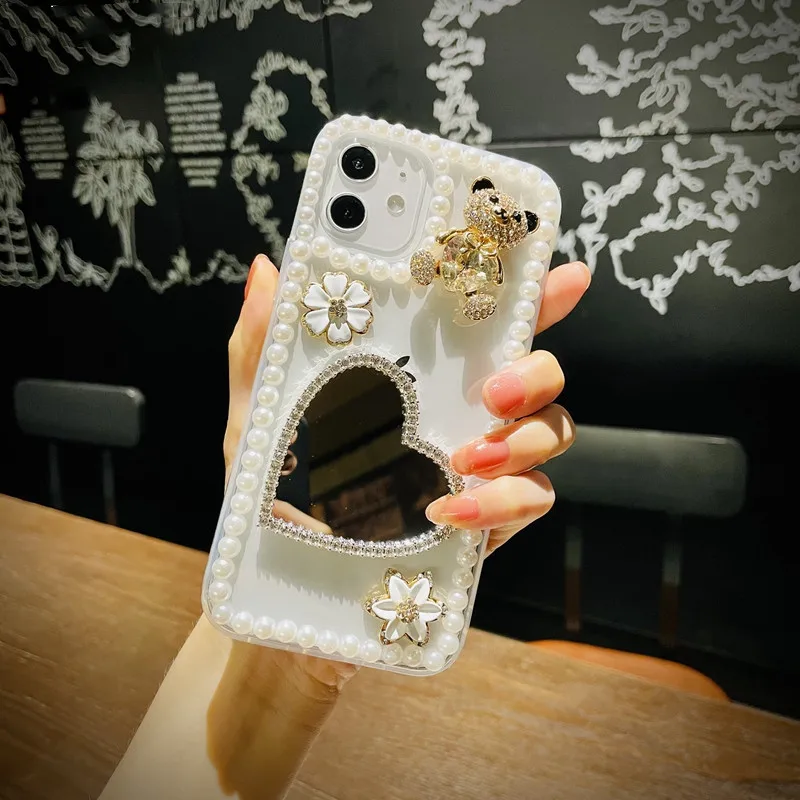 

Fashion Bling Diamond Love Heart Mirror Glitter Crystal Case Cover For Xiaomi 12 13 For Redmi Note 10 11 12 13 Pro Plus