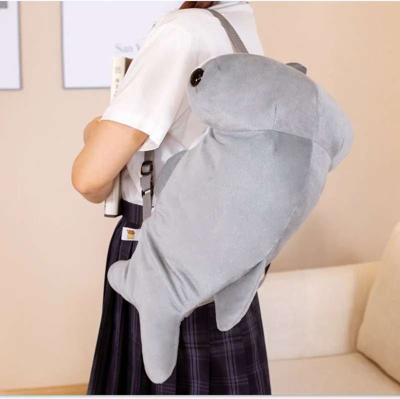 55cm Cute Hammerhead Shark Plush Backpack Toys Simulation Shark Toys Stuffed Soft Student Backpack for Children Kids Gift