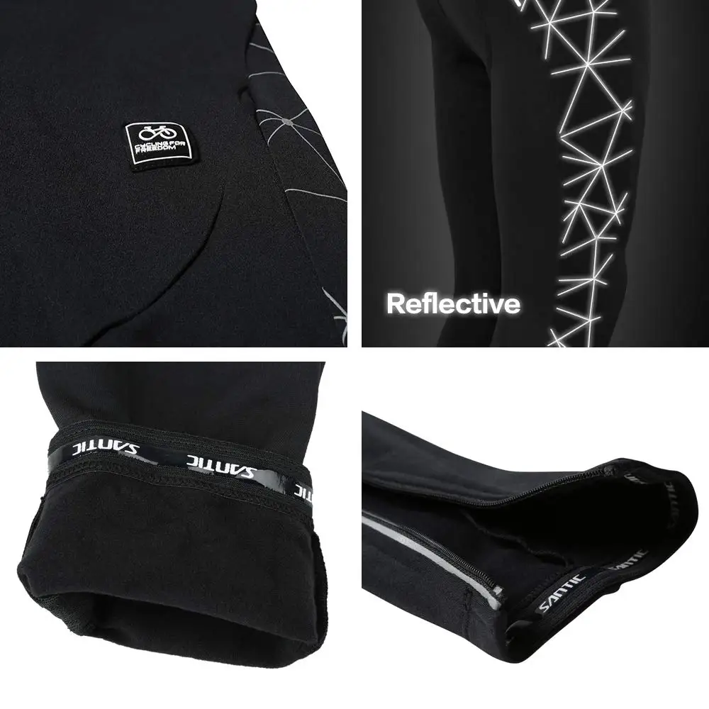 Santic – pantalon de cyclisme en polaire thermique 4D rembourré, collants longs réfléchissants, pantalon de sport, taille asiatique