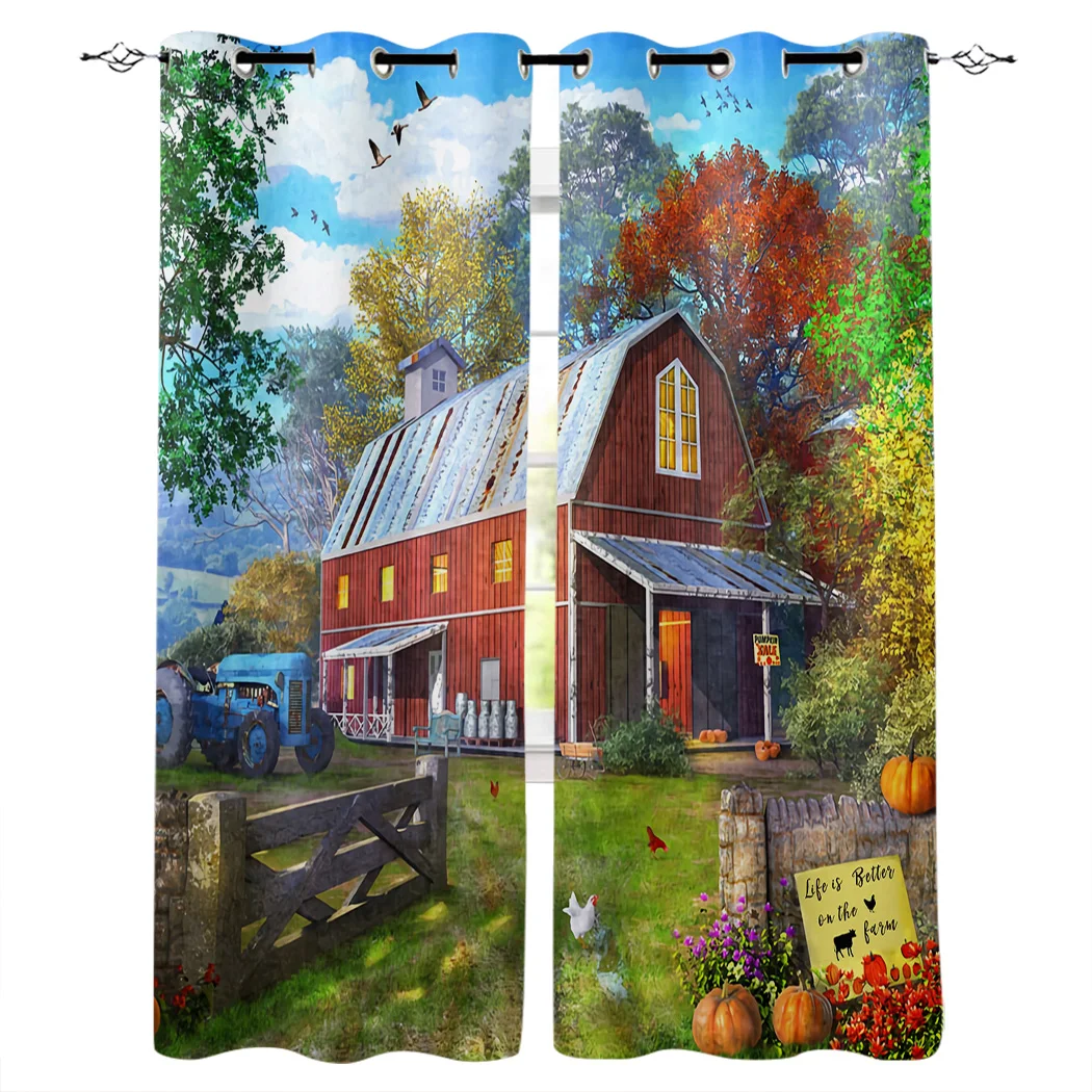 Farm Life Barn Retro Truck Rustic Curtains For Kids Living Room Kitchen Curtain Home Bedroom Drapes Window Treatment