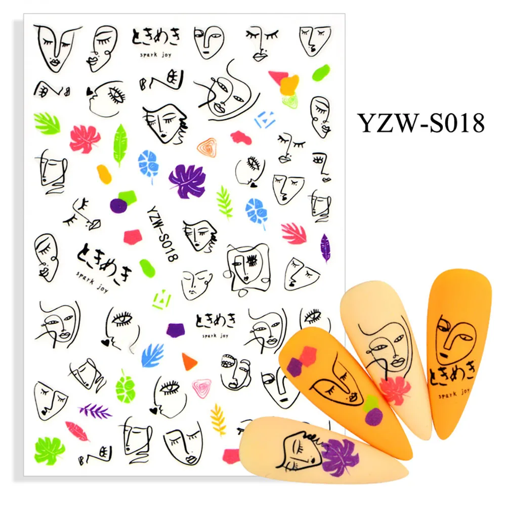 Colorful Lavender Nail Stickers Nail DECAL FOR NAIL Adhesive Nail Art Sticker For Nails Geometric Face Letter Words Nail Decals