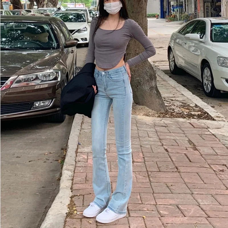 High Waist Jeans Women Trumpet Full Length Jeans Female Lady Streetwear Elastic Slim Denim Stretch Loose Fashion Trousers