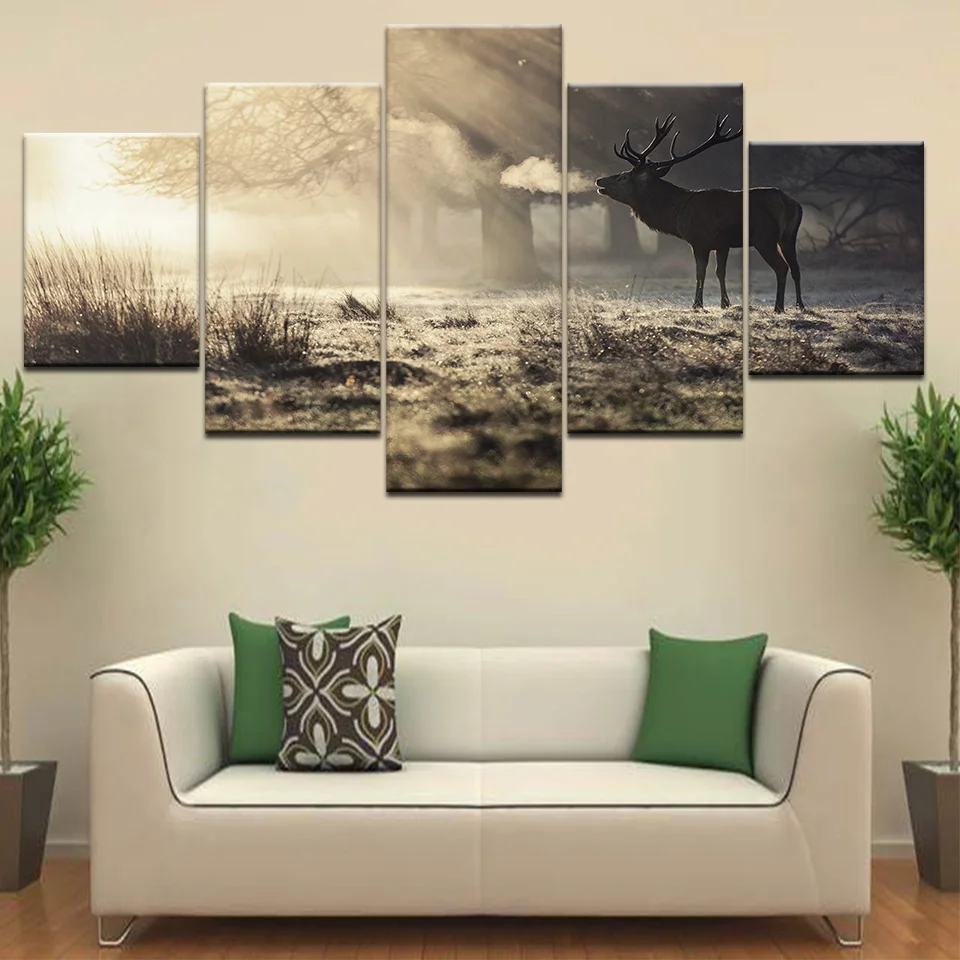 

Canvas Paintings 5 Pieces Animal Elk Sunset Nature Landscape Decor HD Printed Posters Wall Art Pictures Modern Frame Living Room