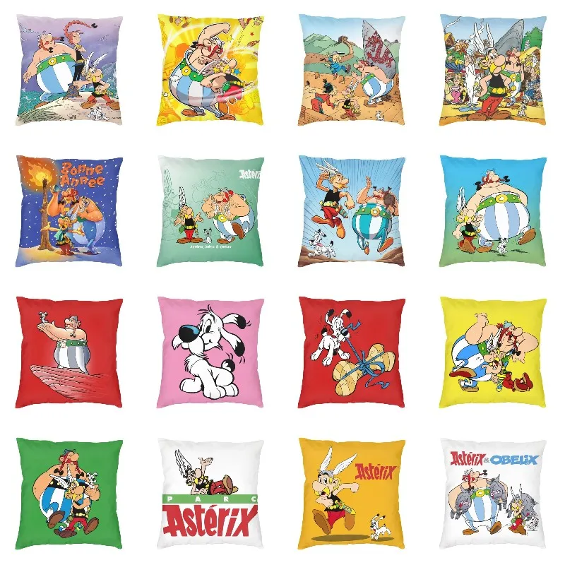 

Anime Asterix Obelix Idefix Throw Pillow Covers Decor Home Adventure Comic Dogmatix Sofa Chair Cushion Cover Square Pillowcase