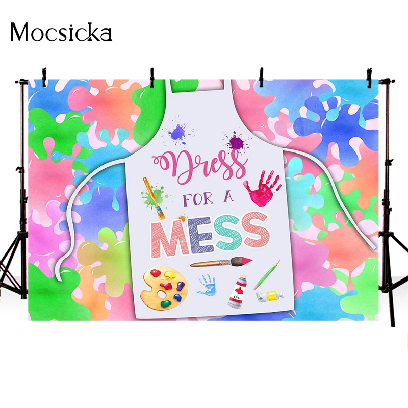 Mocsicka Oh Baby Photography Background Watercolor Crayon Drawing Board Decoration Props Child Portrait Photo Backdrop Banner