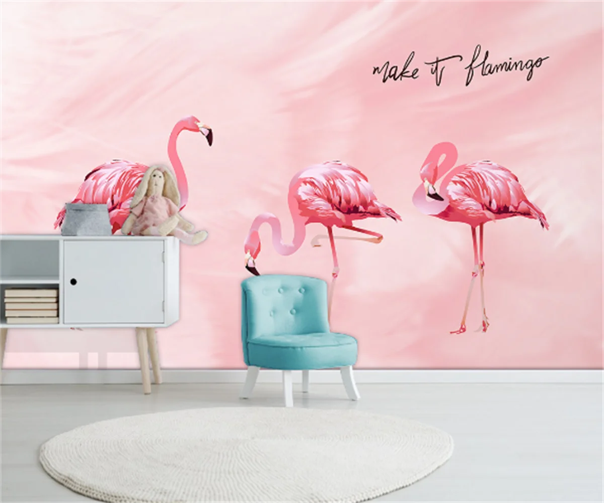 

Nordic modern minimalist pink feather flamingo background wallpaper custom home decoration mural photo wallpaper papel parede