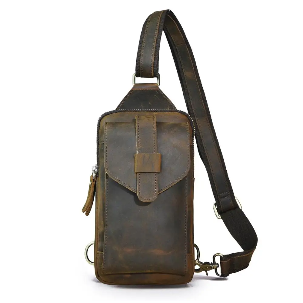 Marca de luxo dos homens crazy horse couro triângulo do vintage cintura pacote peito saco design viagem sling crossbody saco daypack xb571