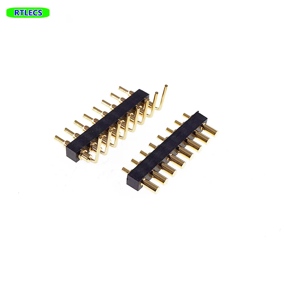 4 Pcs Spring Loaded Connector Pogo Pin Strip 8 Pin 2.54 Grid Male Right Angle Target Contact concave face Straight Throug Holes