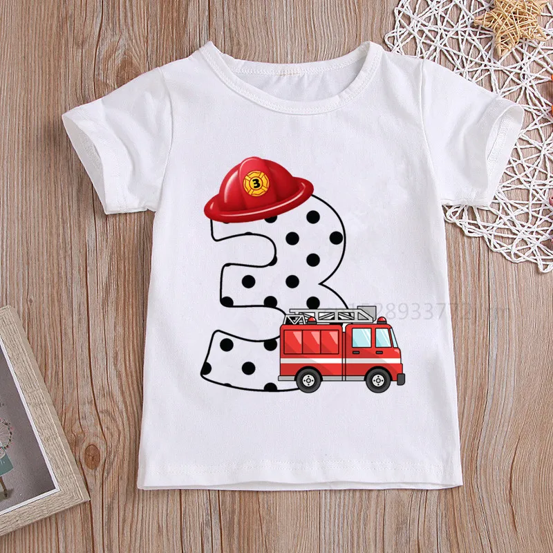 

Kids Firefighter Birthday Numbers T-Shirt Children Boys Fireman Happy Birthday T Shirt Boys/Girls White T-Shirt Baby Girls Top