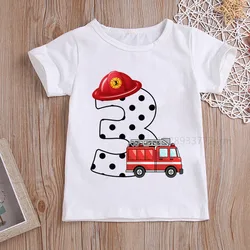 Kids Firefighter Birthday Numbers T-Shirt Children Boys Fireman Happy Birthday T Shirt Boys/Girls White T-Shirt Baby Girls Top