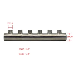 3/4*1/2 Stainless steel Water Distribution Manifold for Underfloor Heating System(2-12 port) One end open one end closed