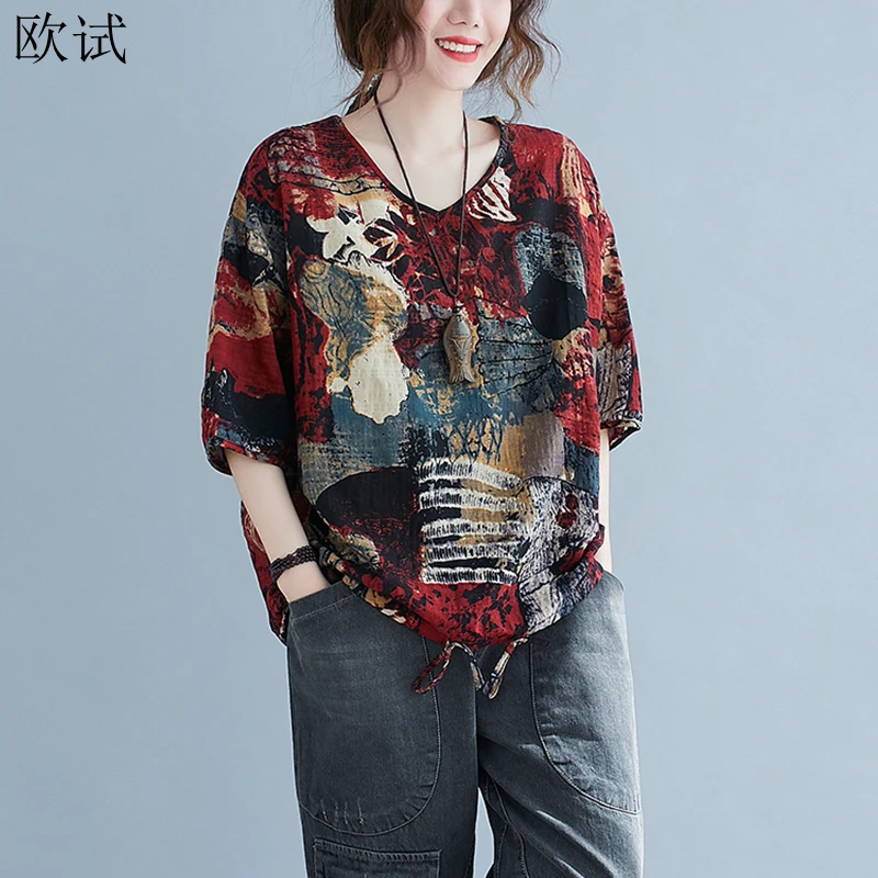 Vintage Floral Summer Women T Shirt Loose Casual Femme Tees Tops T-shirt Ladies Tshirt Fashion Camisetas Verano Mujer