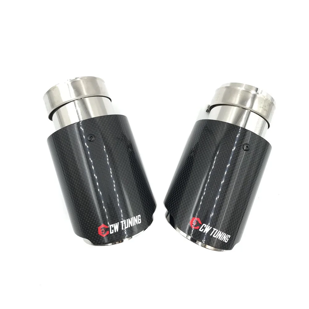 1 Piece Glossy Carbon Car Exhaust System Muffler Tip Tail Pipes Universal Straight Silver Stainless Steel For Ak Golf 7
