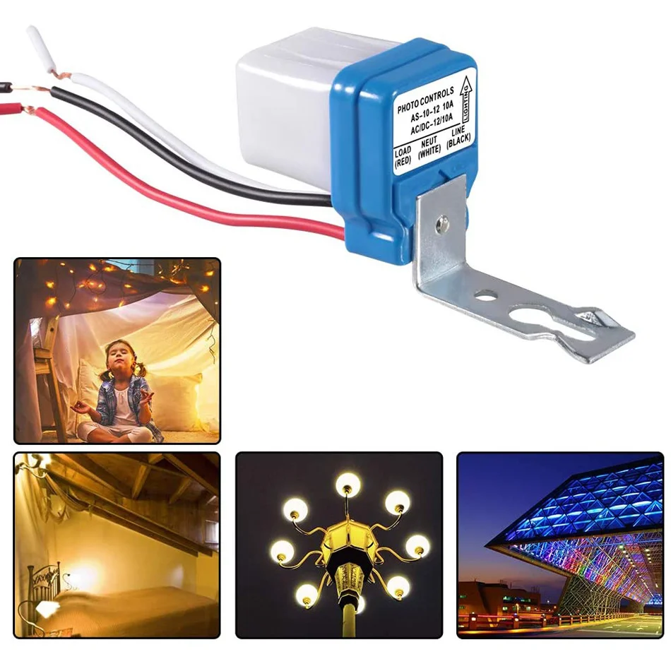2PCS AC 110V 220V DC 12V 24V 10A Automatic Auto On Off Photocell Street Light Switch 50-60Hz Photo Control Photoswitch Sensor