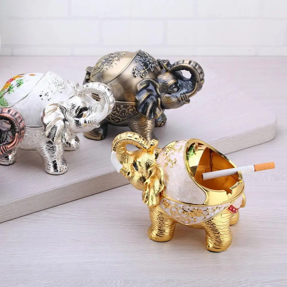 Elephant Shape  Retro Animal Windproof Ashtray Alloy Ash Container Semi-closed   for Living Room