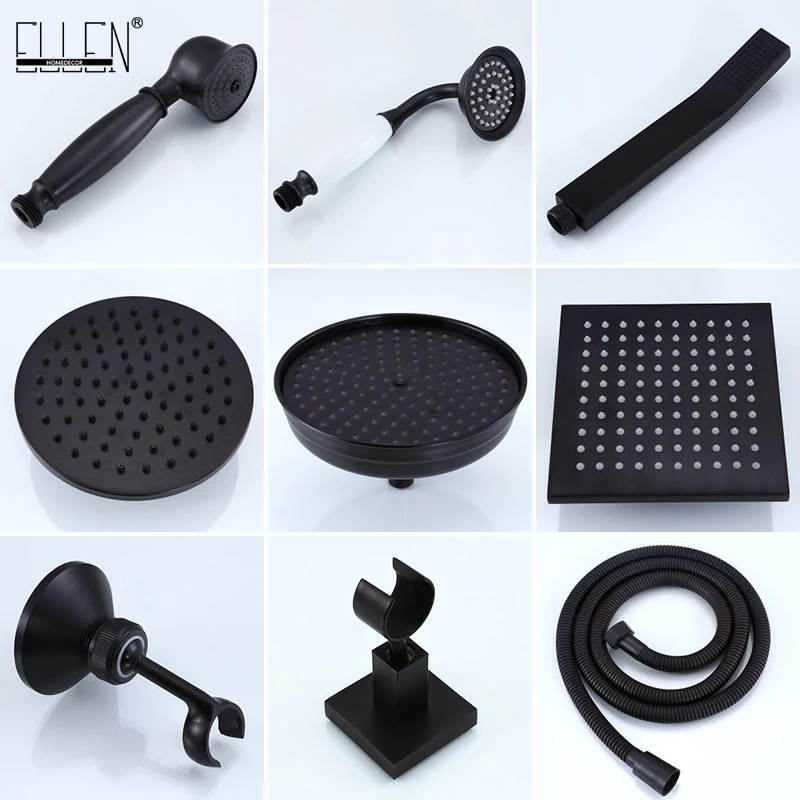 

ELLEN Black Bronze Square Shower Head Spray Shower Hand Shower Hose Round & Square Rain Shower Holder ELS2004B