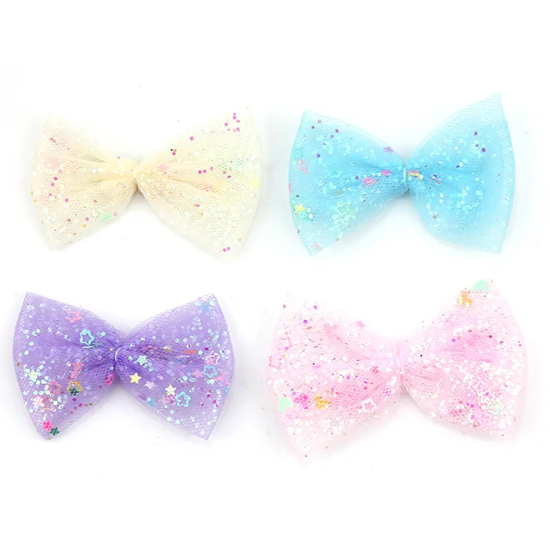 28 pz 4*6cm Glitter tessuto di maglia Bowknot Appliques per fai da te bambino copricapo tornante ornamenti artigianato arredamento accessori di