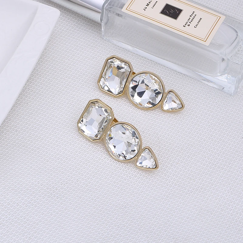 Trendy Big Geometric Transparent Glass Stone Clip On Earrings No Pierced for Women Boho Style Ear Clips with golden brincos