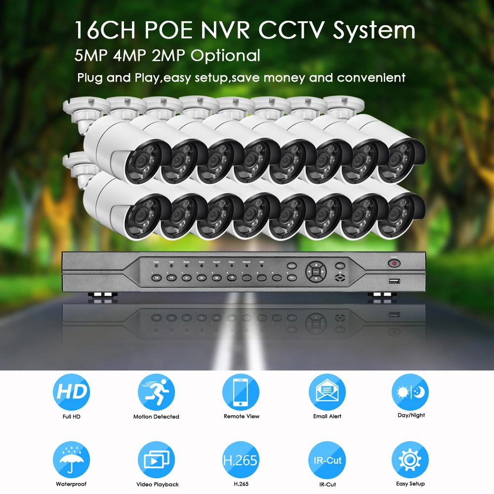 16CH 4K POE NVR Kit Face Detection H.265+ Security Camera System 5MP 4MP Audio AI IP Camera Outdoor CCTV Video Surveillance Set