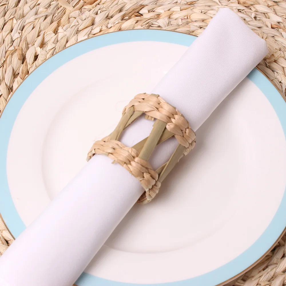 Natural Material Straw Corn Husk Wooden Napkin Ring Hyacinth Grass Buckle For Cloth Napkins Towel Ring Restaurant Accessories