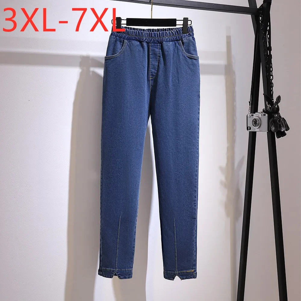 

New Ladies Autumn Winter Plus Size Long Jeans For Women Large Slim Cotton Blue Black Elastic Denim Pants 3XL 4XL 5XL 6XL 7XL