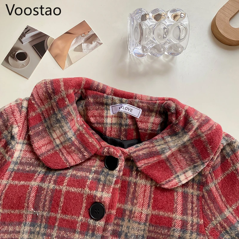 Conjuntos de saia estilo preppy feminino, jaquetas de lã xadrez, mini terno de saia plissada, chique, meninas japonesas, outono, inverno, doce,