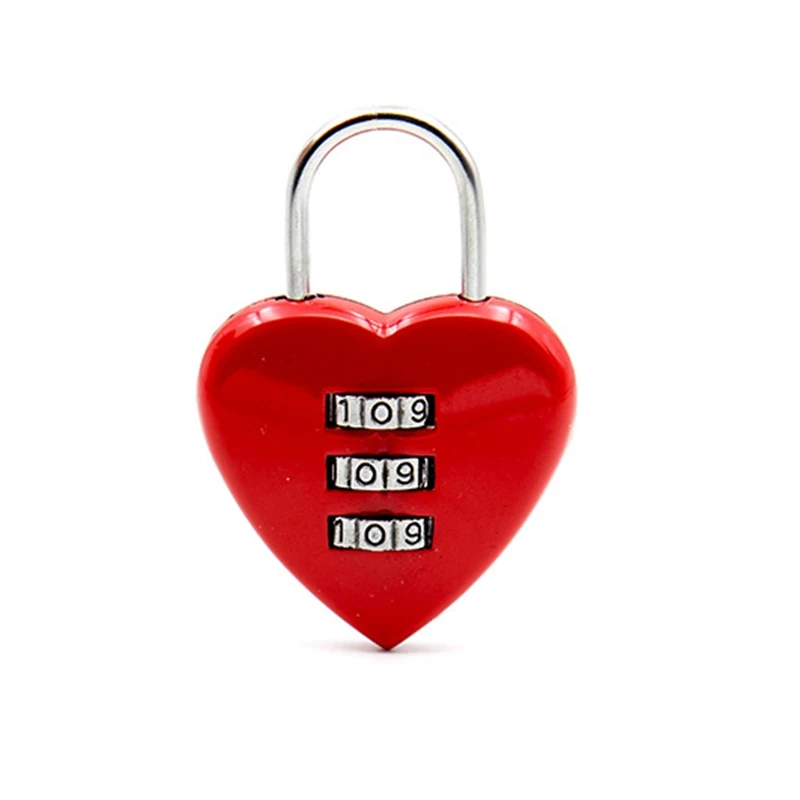 Mini Cute 3 Digits Luggage Suitcase Padlock Coded Lock Red Heart Shaped Nice padLock Lovers Backpack Lock Luggage Lock