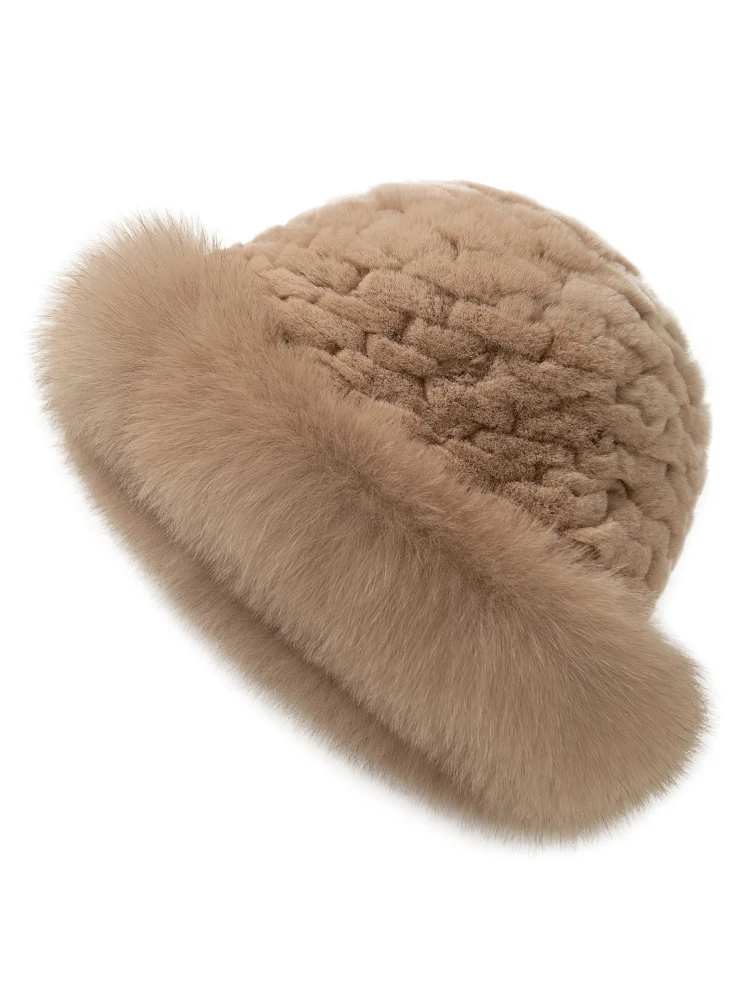 

zero fish Real Rabbit fur ball cap Fox Fur winter hat for women girl 's hat knitted beanies cap brand new thick female cap