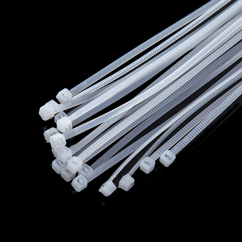 

New 100PCS/bag 2.5X100mm 150mm 200mm Nylon Plastic Zip Trim Wrap Cable Loop Ties Wire Self-Locking Black and White