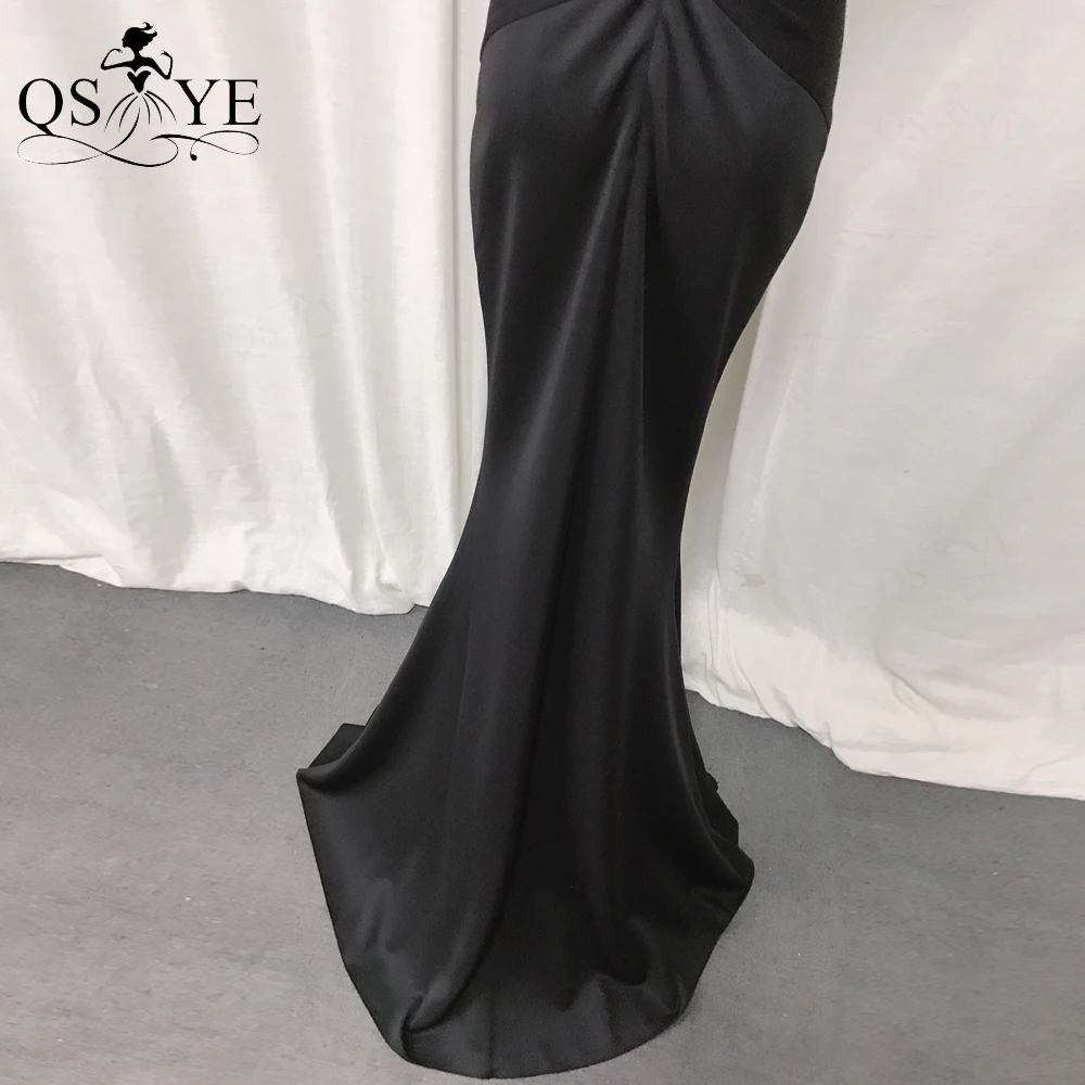 Qsyye frente split preto sereia longo vestido de baile cabido elástico ruched vestido de noite botões festa formal querida meninas vestido