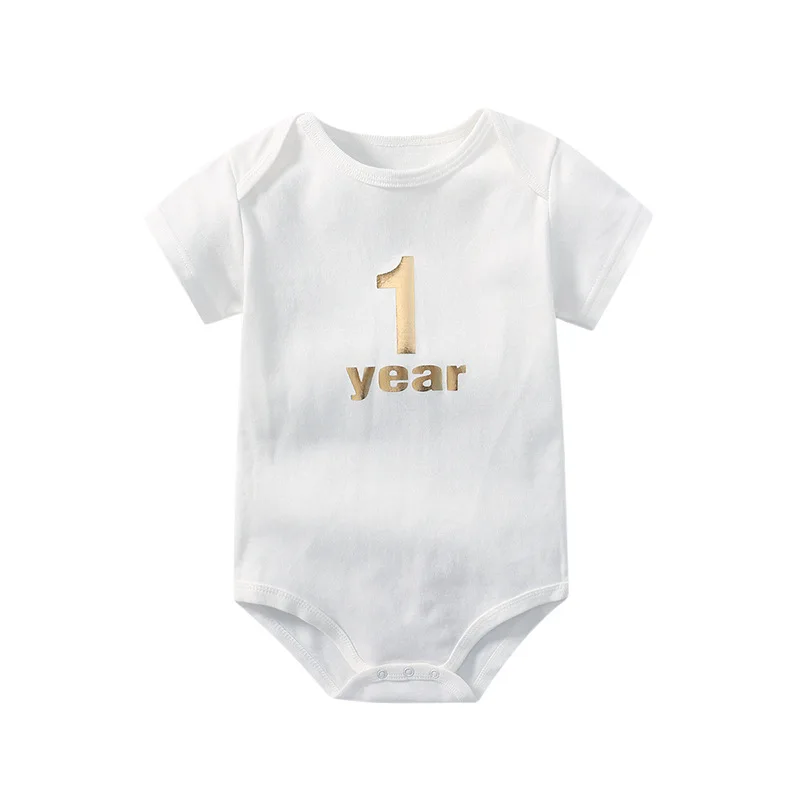 Cute 1 Year Baby Birthday Bodysuit Romper Summer Infant Unisex Newborn Short Sleeve One-pieces Jumpsuit Cotton Baby Clothes