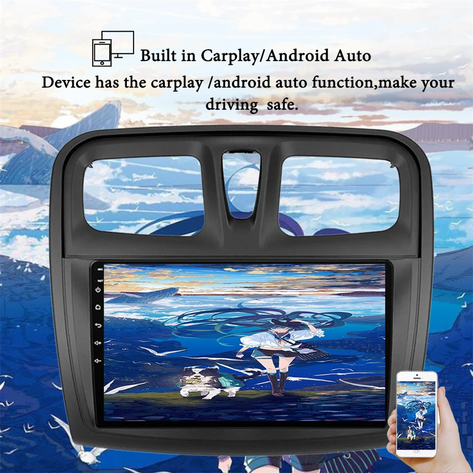 2 Din Android 14.0 8G Ram 128G Car DVD Radio Video Audio Player For Renault Logan Sandero 2014 - 2019 Auto GPS Navi Head Unit