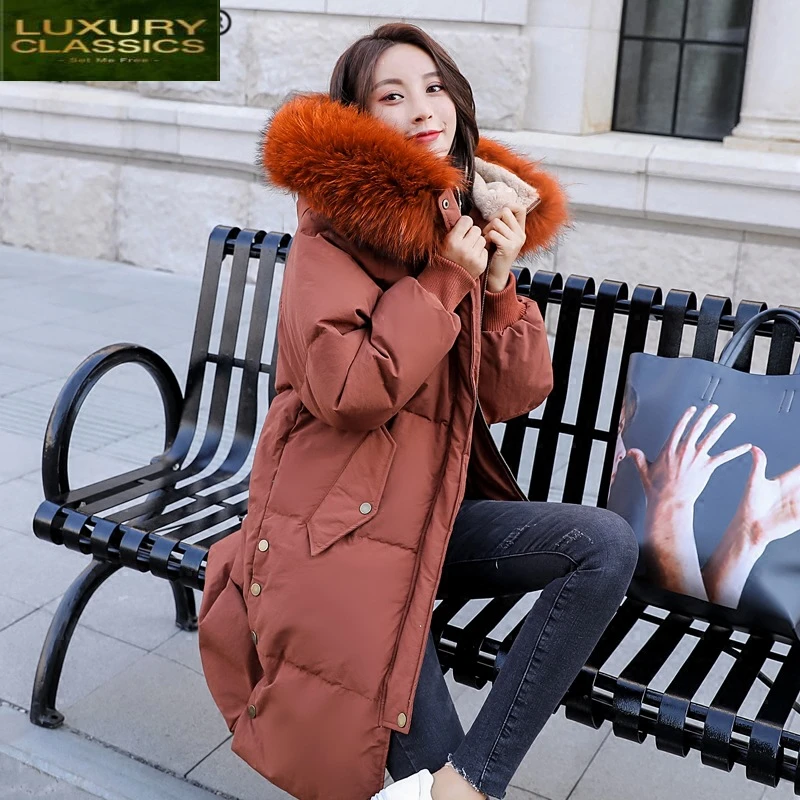 

Long Winter Coat Female Warm Duck Down Jacket Women Raccoon Fur Hooded Clothes 2021 Thick Down Coat Overcoat Hiver LW1726