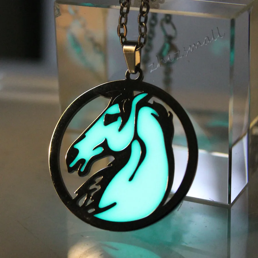 Stainless Steel Horse Necklace GLOW in the DARK Equus Caballus Pendants Necklaces Women Girls Boys Gift Mustang Sweater Chain