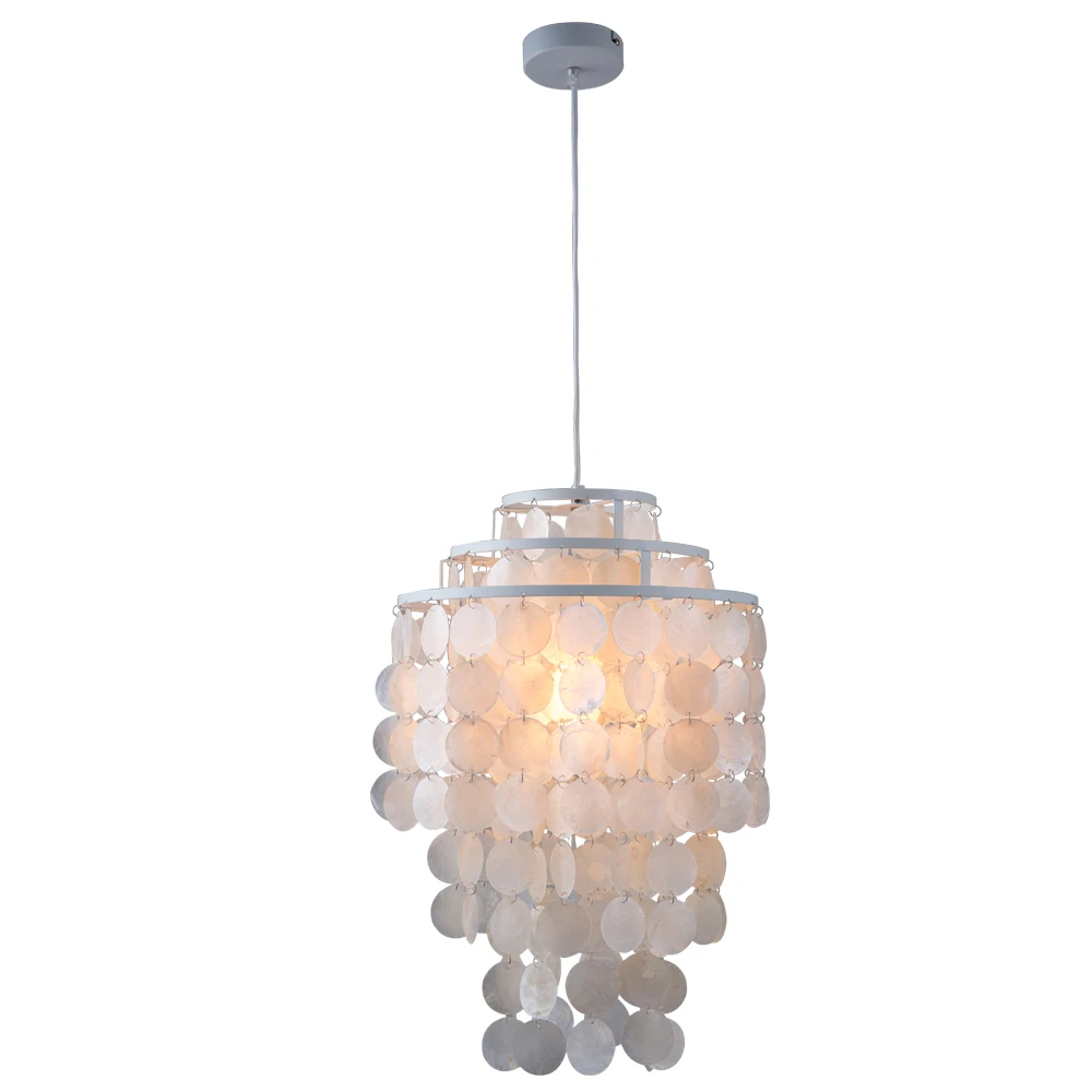 Plafonnier LED composé de coquillages naturels blancs, design moderne, éclairage d\'intérieur, luminaire décoratif de plafond, idéal pour une