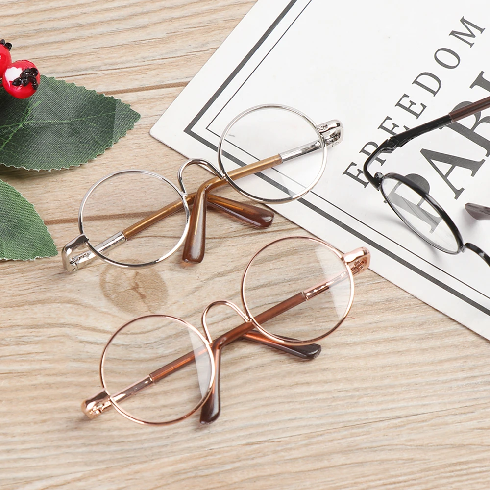 Retro Round Plush Doll Glasses Metal Frame Miniature Colorful Doll Eyeglasses‘For Doll Clothes Dressing Accessories Toy Props