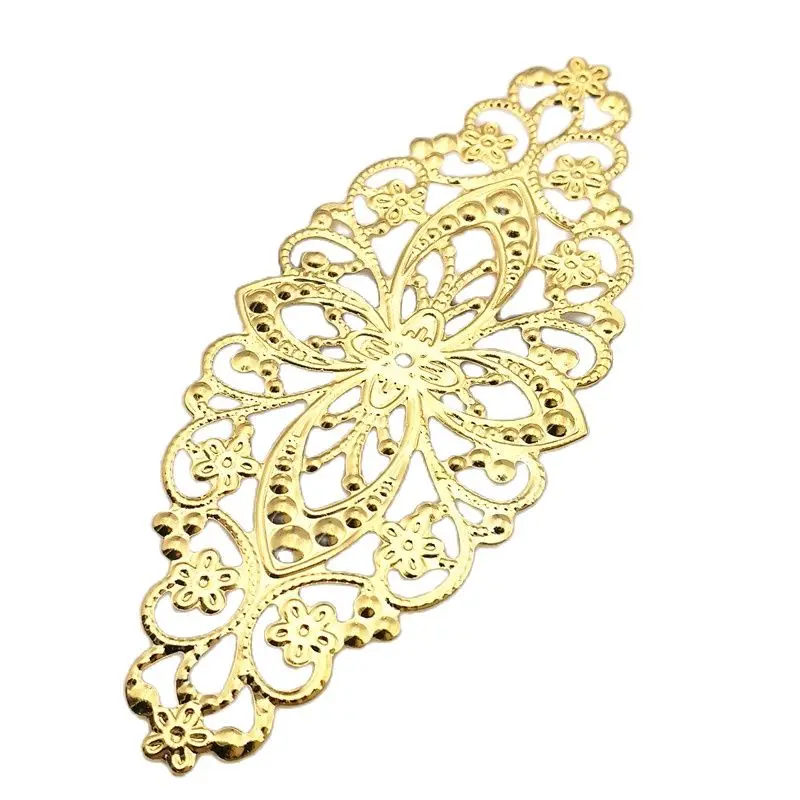 10 PCS Gold color/White K/Antique bronze Oval Metal Filigree Flowers Slice Charms Findings DIY Accessories Jewelry Assembly