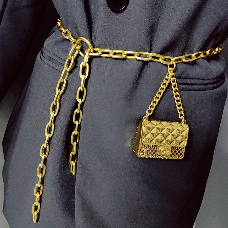 Luxury Designer Chain Belt For Women Mini Waist Gold Metal Bag Hollowed Out Bag Waistband Tassel Body Jewelry Accessories