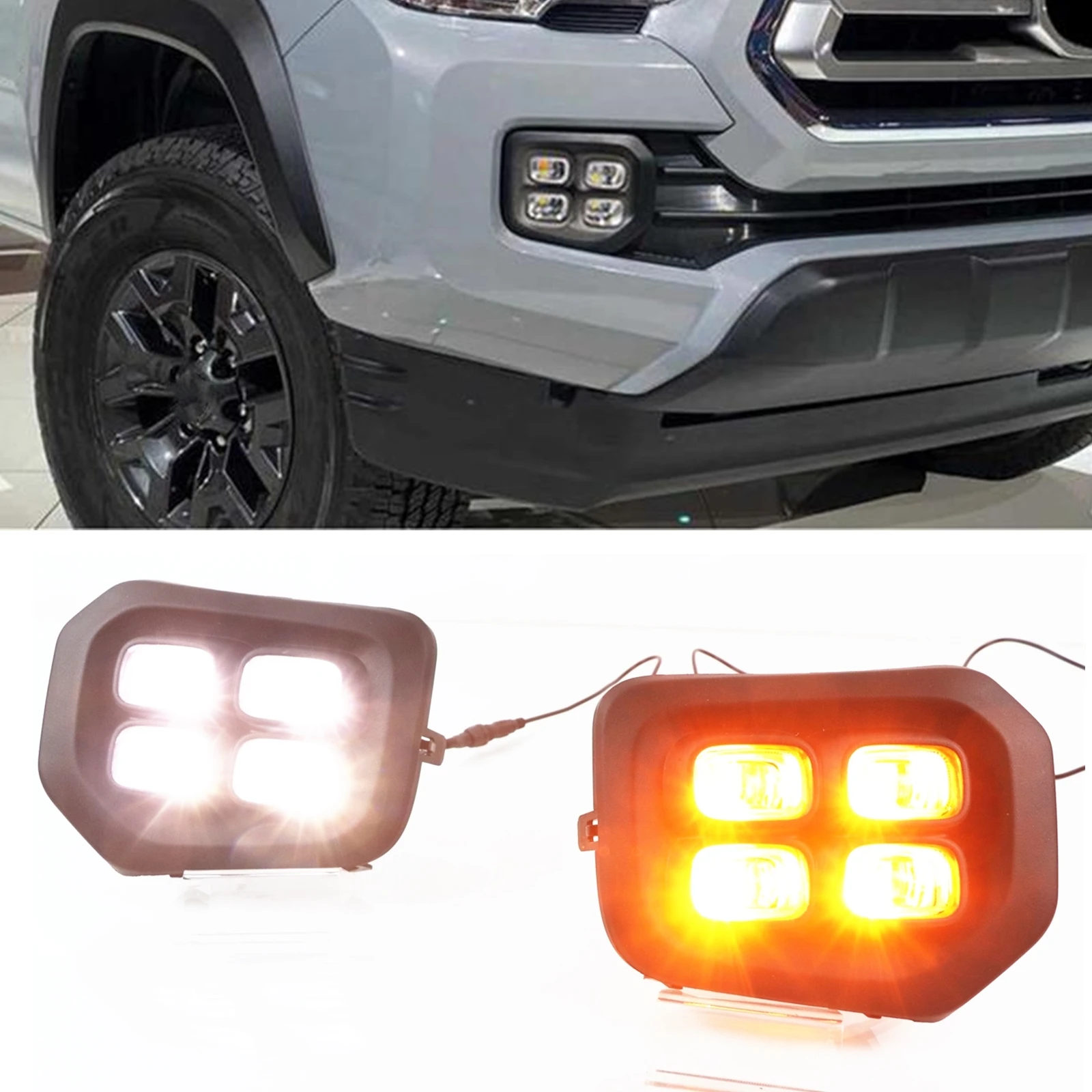 

For Toyota Tacoma 2016-2020 All Models DRL LED Front Bumper Side Driving Fog Lamp Switch Bulbs Signal Daytime Day Light Foglamp