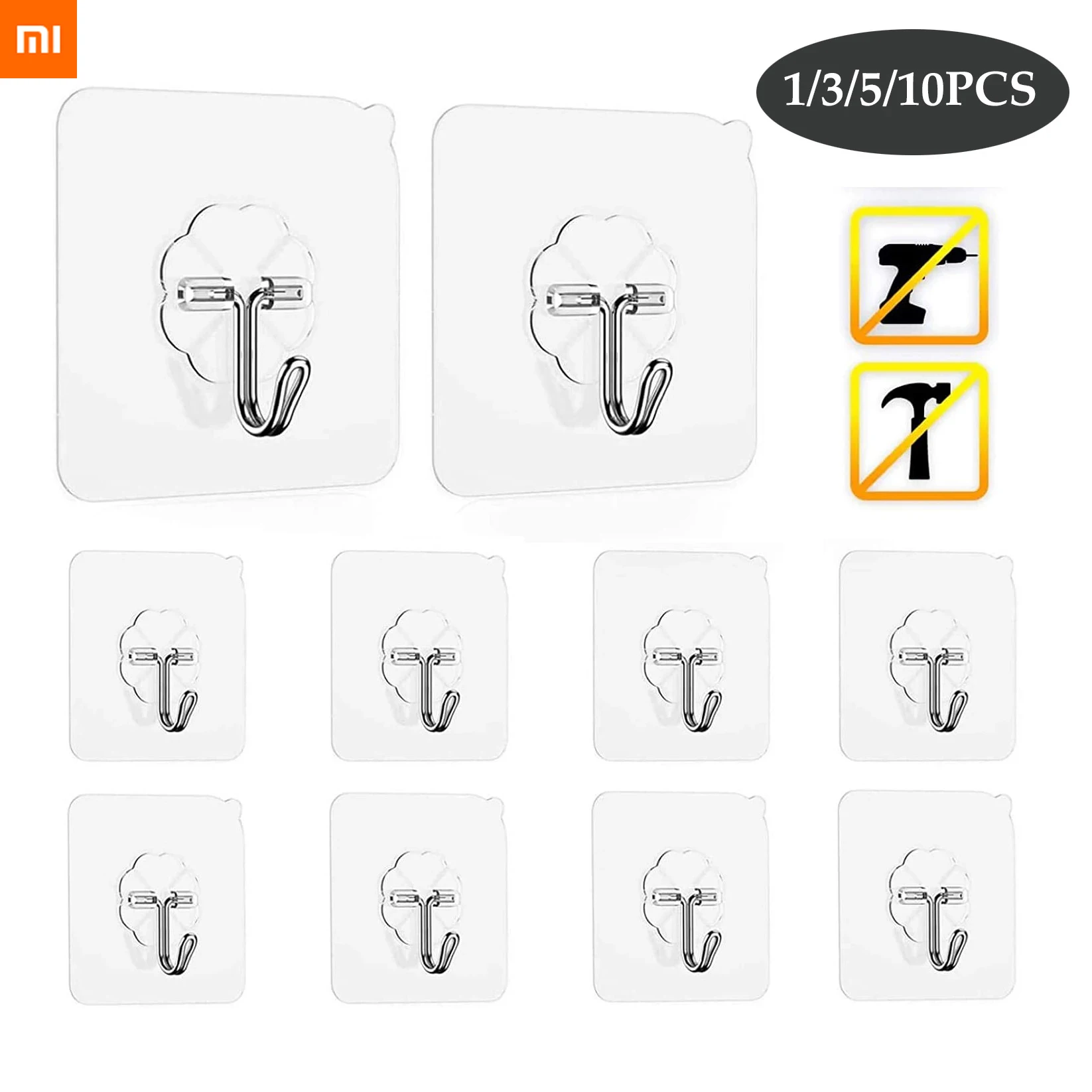 xiaomi youpin 1/3/5/10pcs Wall Hooks Seamless Self Adhesive Hooks Door Wall Hangers Reusable Hanging Hook for Kitchen Bathroom