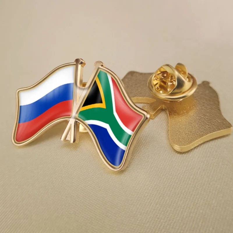 

Russian Federation and South Africa Crossed Double Friendship Flags Lapel Pins Brooch Badges