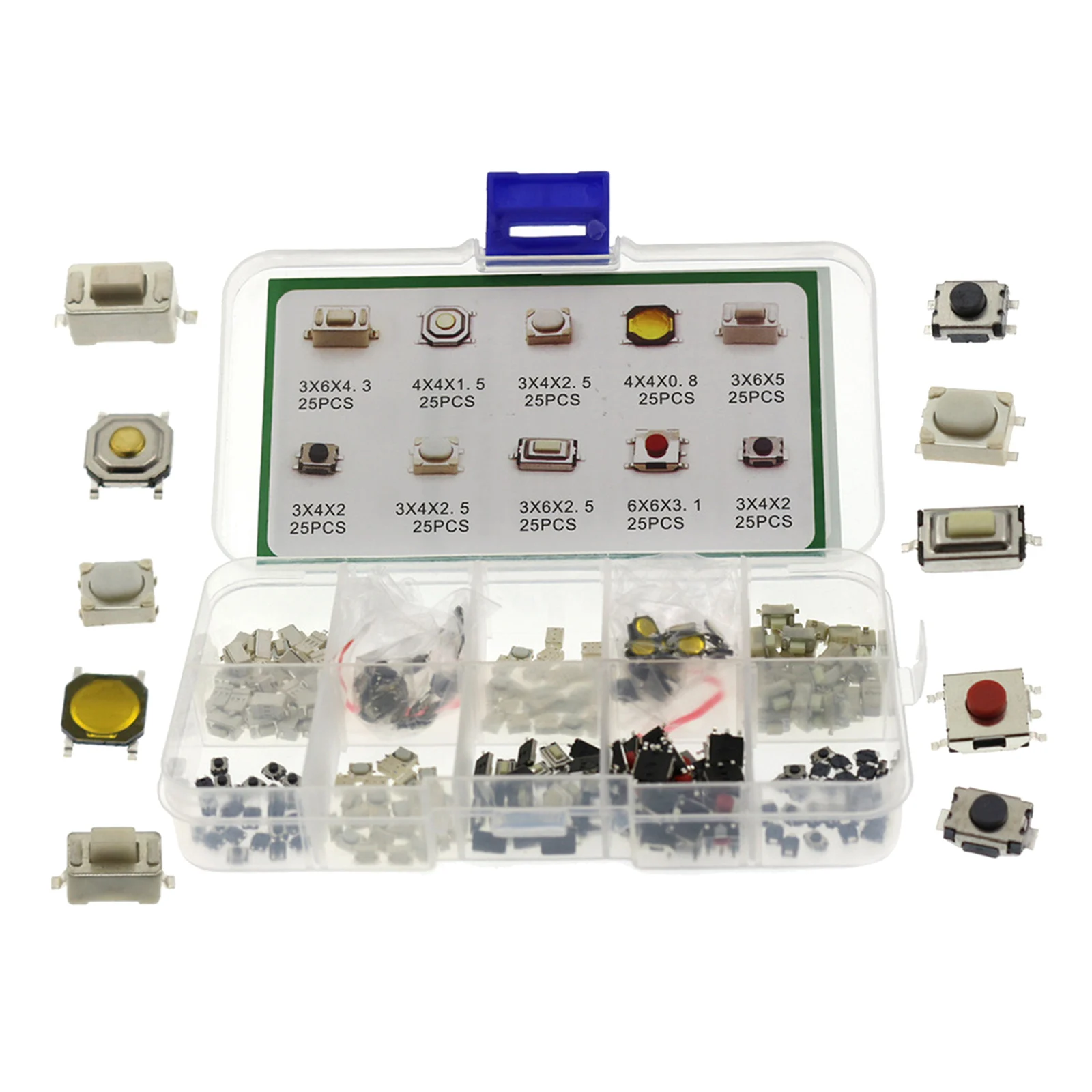 250 Pcs Micro Momentary Tactile Push Button Kit with Plastic Box Cameras