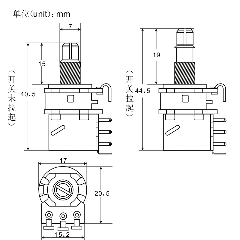 FLEOR 2 Stück Short Shaft Push Pull Gitarrenpotentiometer Töpfe 500K / 250K Gitarren-Bass-Teile